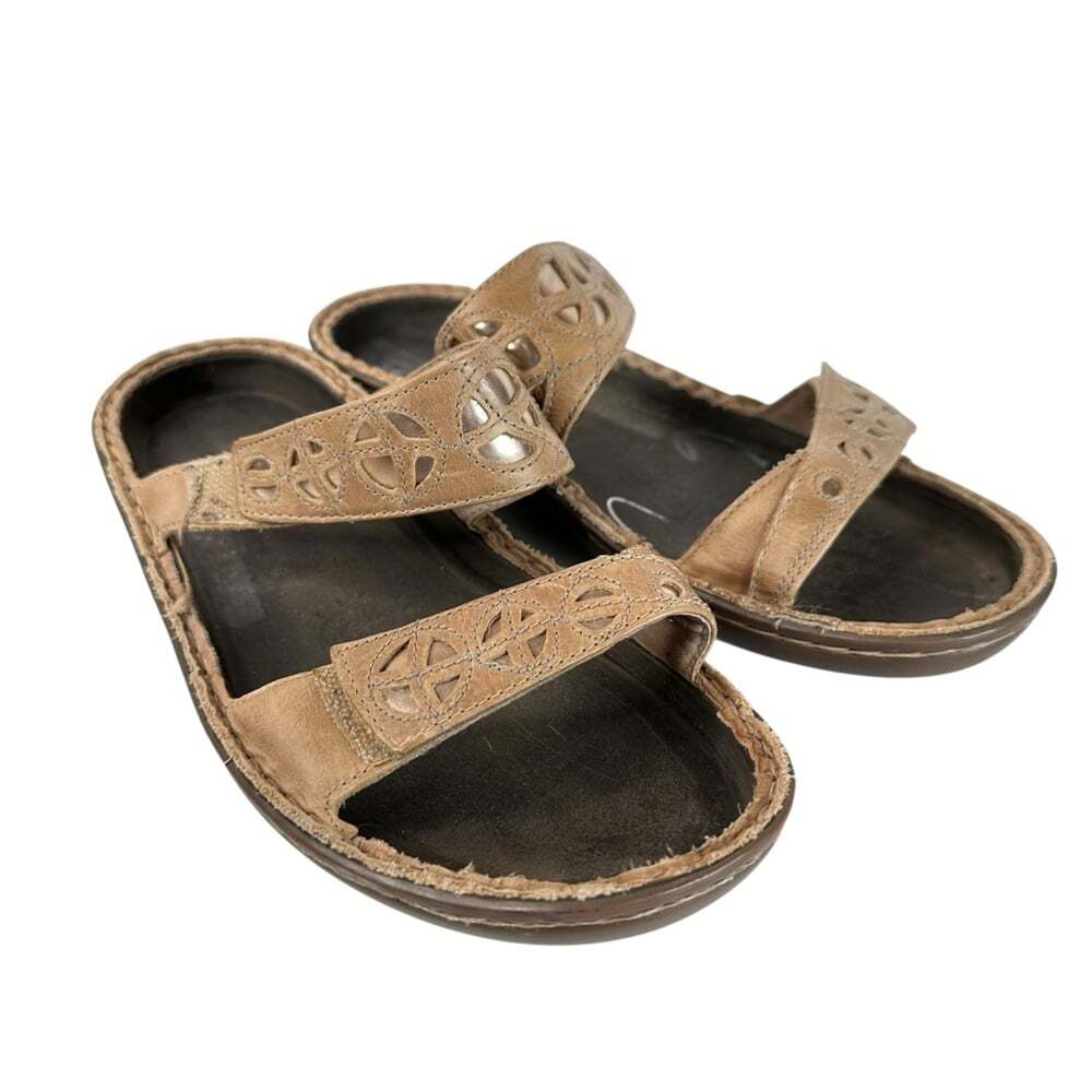 Naot Cornet Khaki Beige Leather Slide Sandals Comfort Walking Shoes Size 6